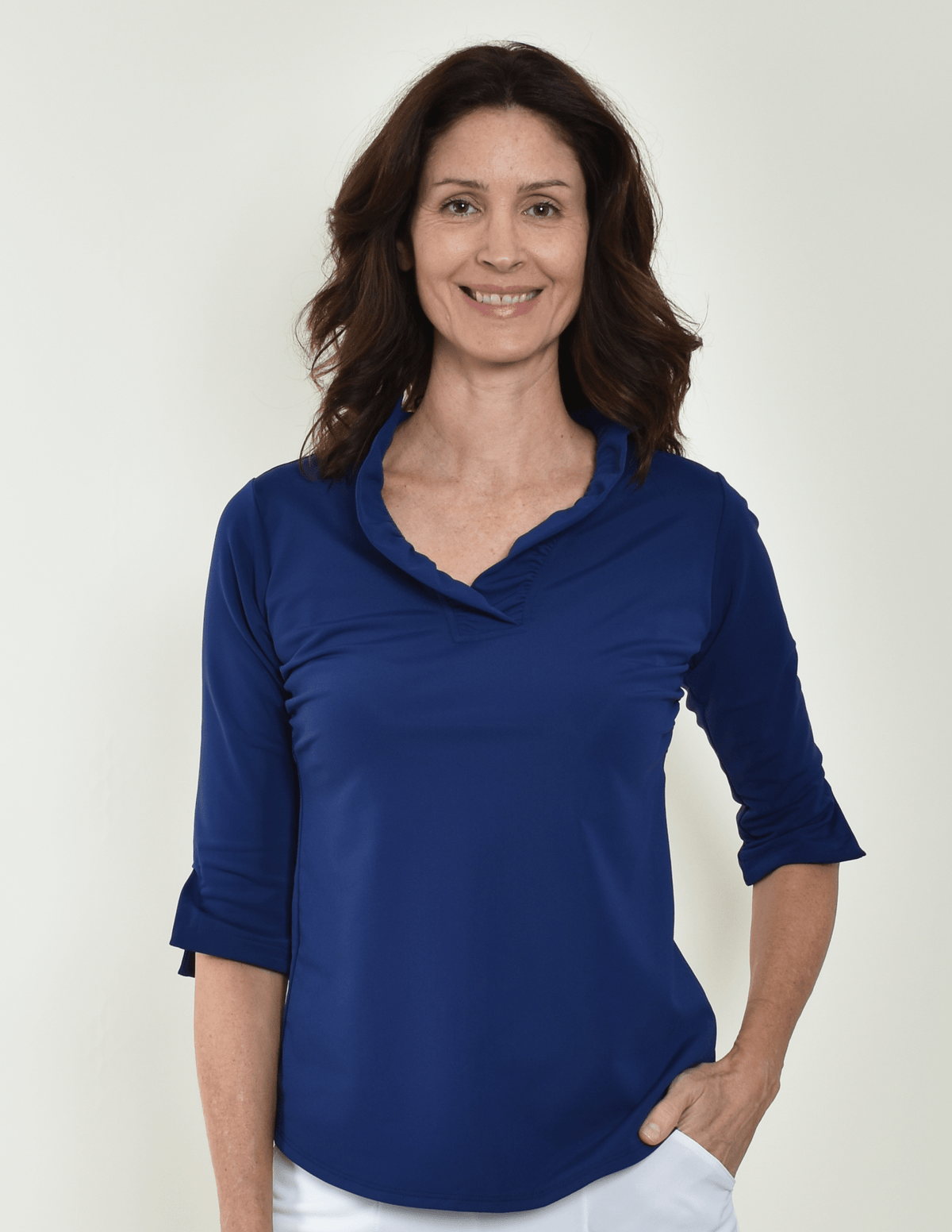 3/4 Sleeve Ruffle Top Navy