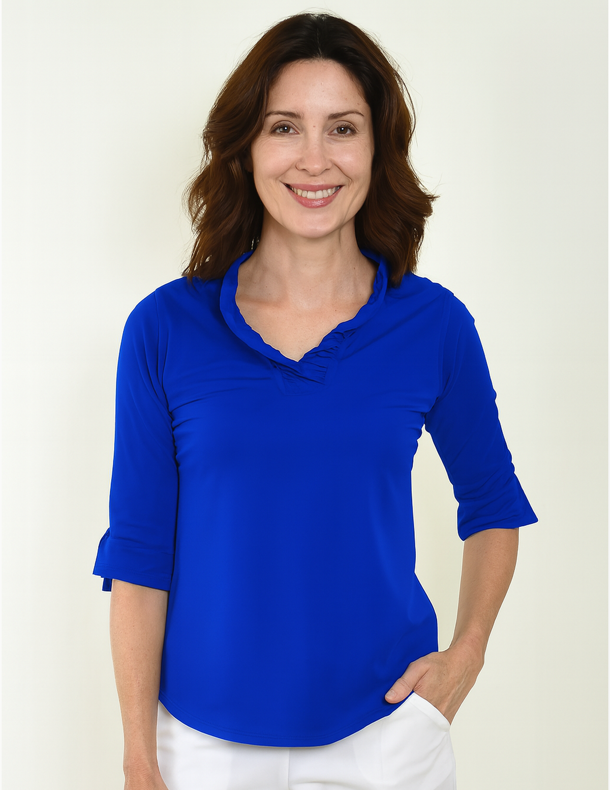 3/4 Sleeve Ruffle Top Royal
